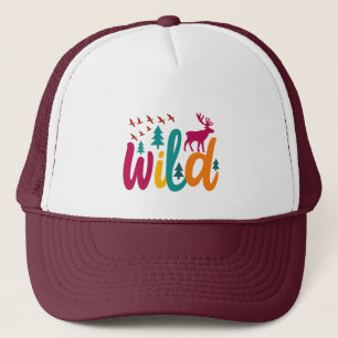 Colorful Wild Print with Forest and Deer Graphic Trucker Hat