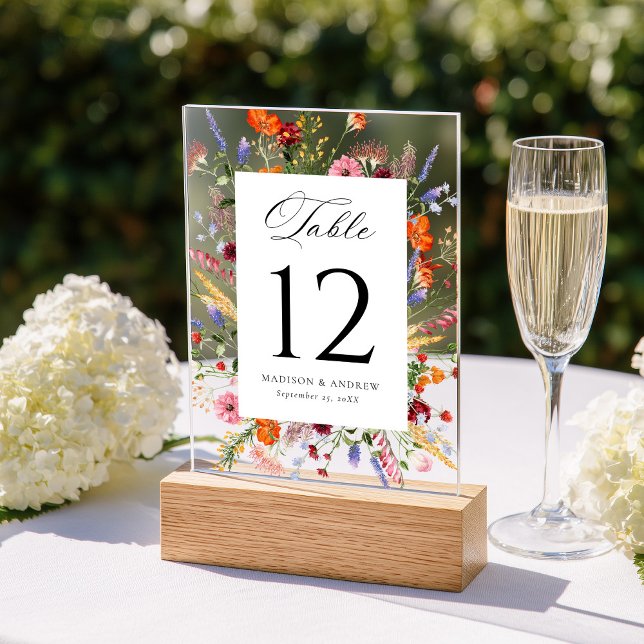 Colorful Wildflower Acrylic Wedding Table Number (Creator Uploaded)