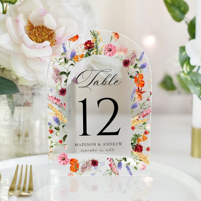 Colorful Wildflower Arch Acrylic Table Number (Creator Uploaded)