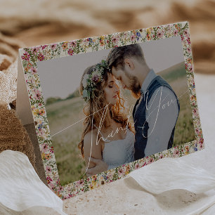 Colorful Wildflower   Beige Meadow Folded Photo Thank You Card