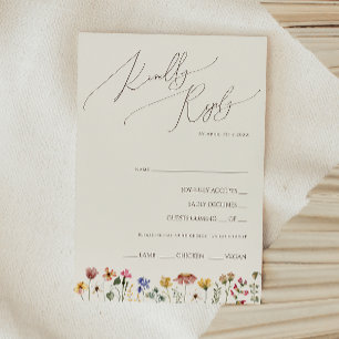 Colorful Wildflower   Beige Menu Choice RSVP Card