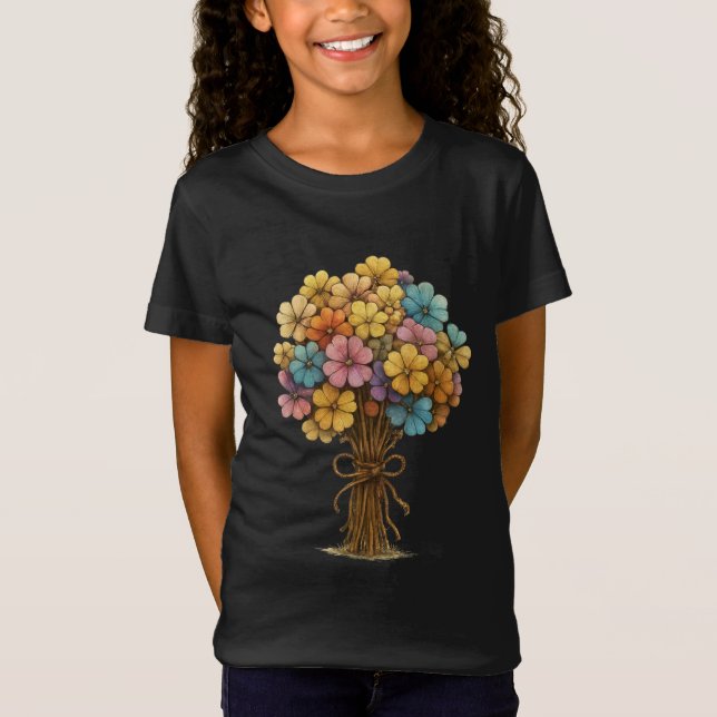 Colorful Wildflower Bouquet Whimsical Art T-Shirt (Front)