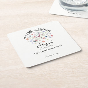 Colorful Wildflower Centerpiece 1st Birthday Party Square Paper Coaster