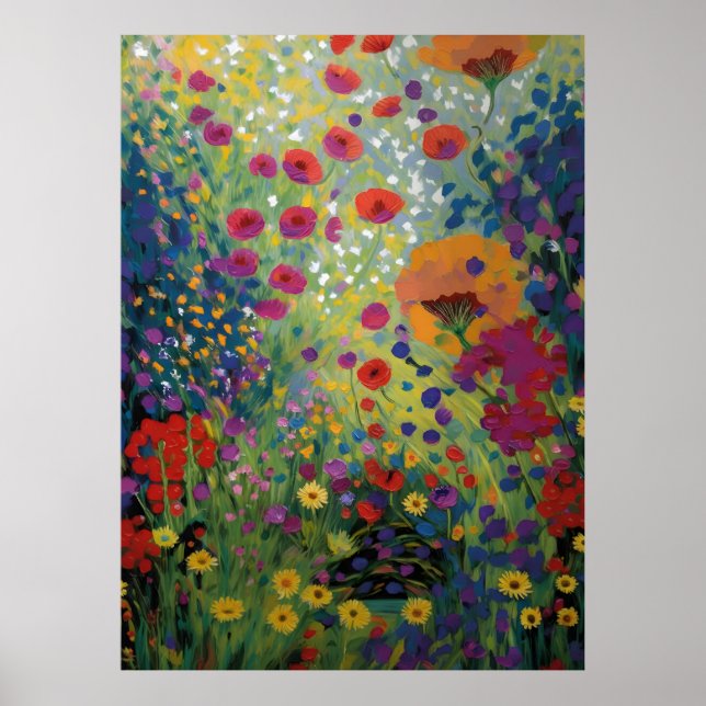 Colorful Wildflower Field Art Vibrant Floral Paint Poster (Front)