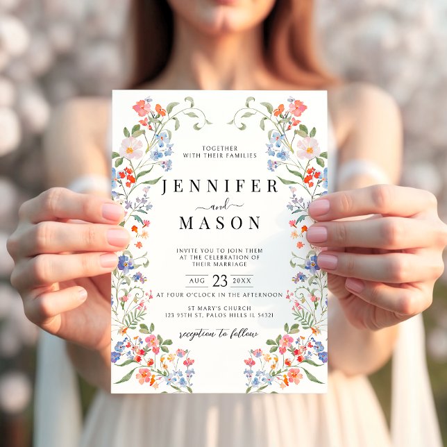 Colorful Wildflower Floral Wreath Boho Wedding Invitation (Creator Uploaded)