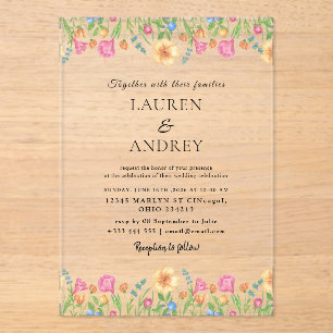Colorful Wildflower Garden Wedding Acrylic Invitations