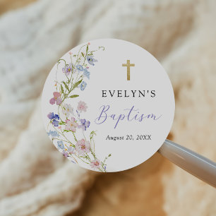 Colorful Wildflower Meadow Girl Baptism Classic Round Sticker