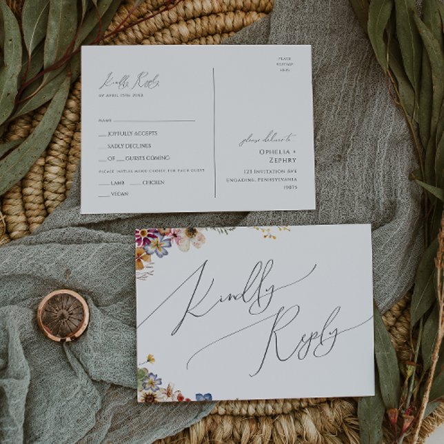 Colorful Wildflower | Menu Choice RSVP Postcard (Creator Uploaded)