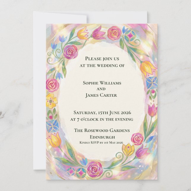 Colorful Wildflower Nouveau Wedding Invitation (Front)