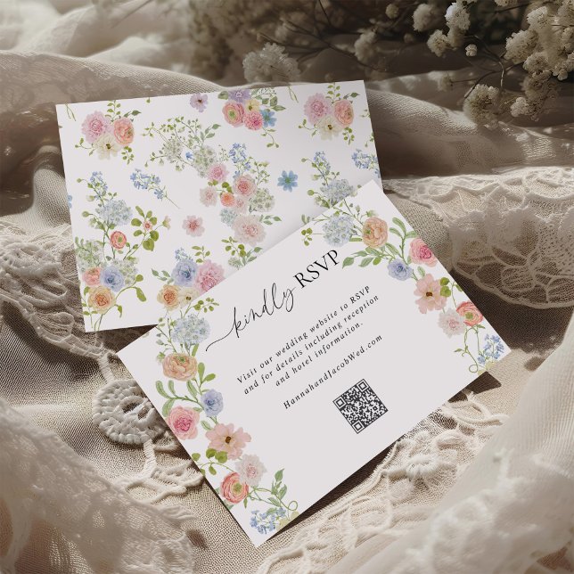 Colorful Wildflower QR Code Wedding RSVP Card (Creator Uploaded)