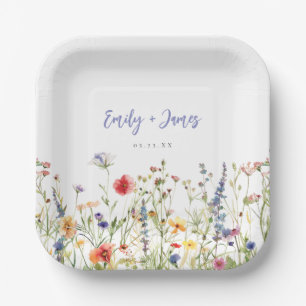 Colorful Wildflower Wedding Paper Plate