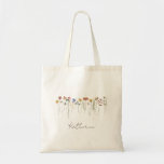 Colorful Wildflower With Name | Tote Bag<br><div class="desc">This colorful wildflower with name | tote bag is perfect for your simple, whimsical boho rainbow summer wedding. The bright, enchanted pink, yellow, orange, and gold color florals give this product the feel of a minimalist elegant vintage hippie spring garden. The modern design is artsy and delicate, portraying a classic...</div>