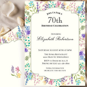 Colorful Wildflowers 70th Birthday Party Invitation