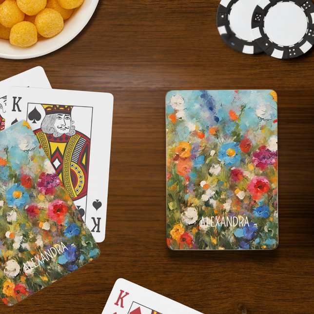 Colorful Wildflowers Abstract Floral Optional Text Playing Cards (Creator Uploaded)