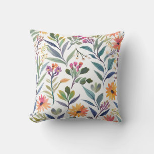 Colorful Wildflowers   Beautiful Floral Watercolor Cushion