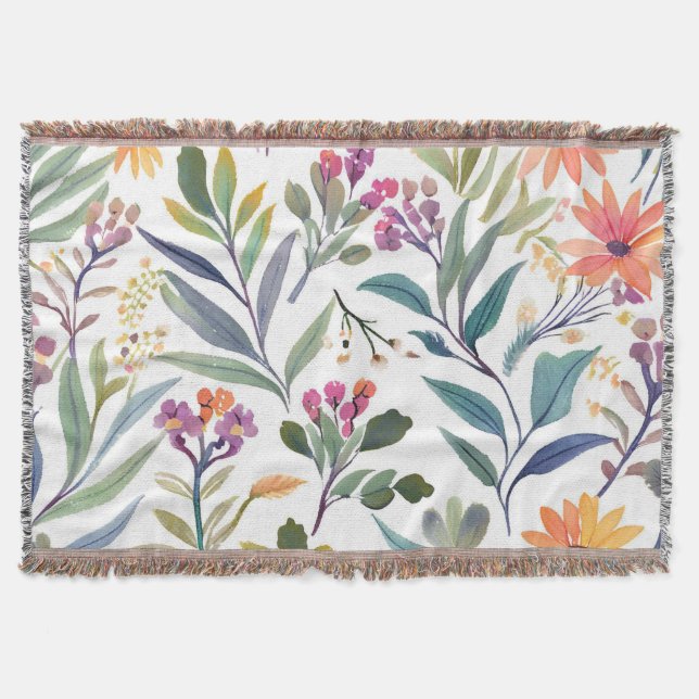 Colorful Wildflowers | Beautiful Floral Watercolor Throw Blanket (Front)