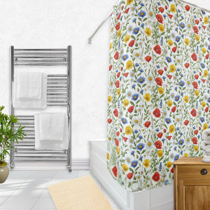 Colorful Wildflowers Bright Fresh Floral Patterned Shower Curtain