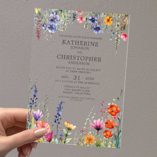 Colorful Wildflowers Elegant Wedding Clear Acrylic Invitations