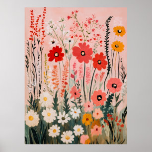 Colorful wildflowers field painting poster