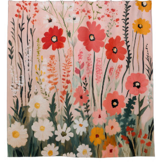 Colorful wildflowers field painting shower curtain