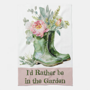 Colorful Wildflowers Gardener Floral Boots Tea Towel