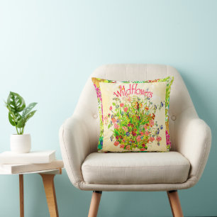 Colorful Wildflowers Meadow Text Cushion