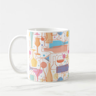 Colorful Wine Bottles and Glasses Pattern Coffee Mug