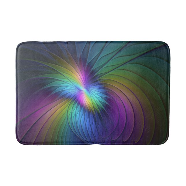 Colorful With Blue Modern Abstract Fractal Art Bath Mat (Front)