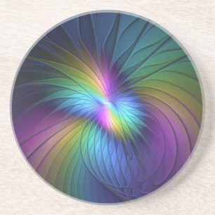 Colorful With Blue Modern Abstract Fractal Art Coaster