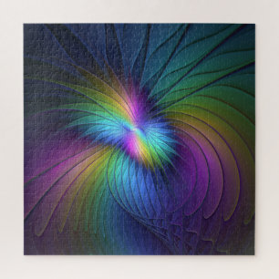 Colorful With Blue Modern Abstract Fractal Art Jigsaw Puzzle