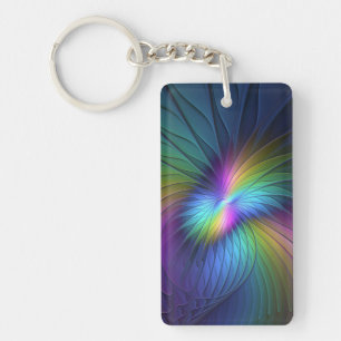 Colorful With Blue Modern Abstract Fractal Art Key Ring