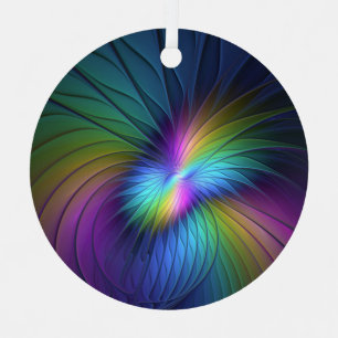 Colorful With Blue Modern Abstract Fractal Art Metal Tree Decoration