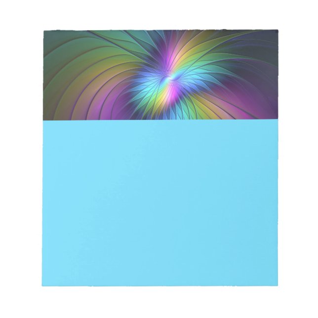 Colorful With Blue Modern Abstract Fractal Art Notepad (Front)