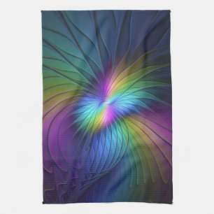 Colorful With Blue Modern Abstract Fractal Art Tea Towel