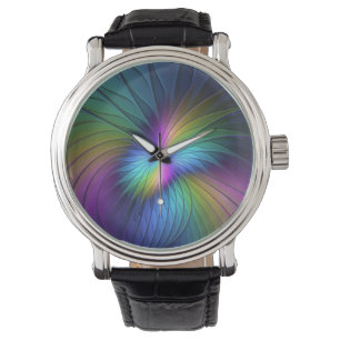 Colorful With Blue Modern Abstract Fractal Art Watch