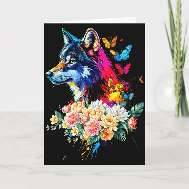 Colorful Wolf Face Cute Animals Wolves Lovers Wome Card (Front)