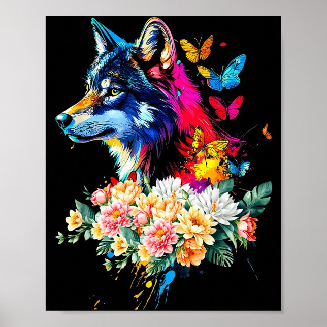 Colorful Wolf Face Cute Animals Wolves Lovers Wome Poster (Front)