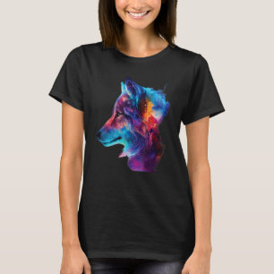 colorful wolf head Face for  wolves wildlife anima T-Shirt