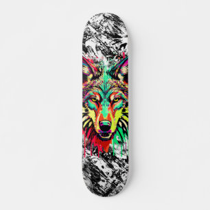 Colorful Wolf Head - Wolf Skateboard Deck