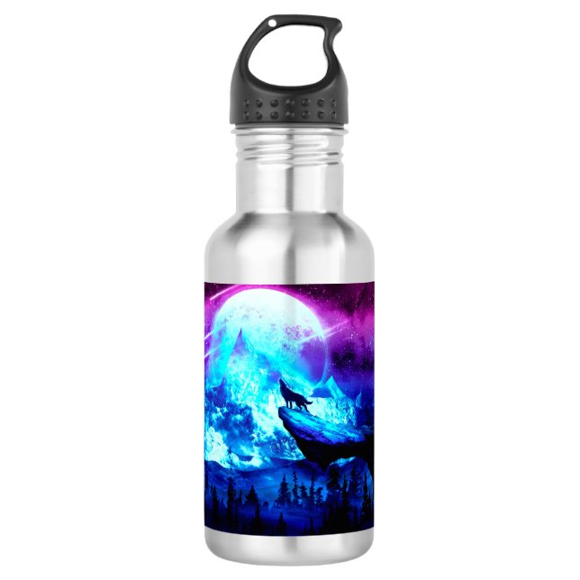 Colorful wolf howling 532 ml water bottle (Front)