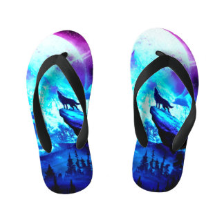 Colorful wolf howling kid's jandals