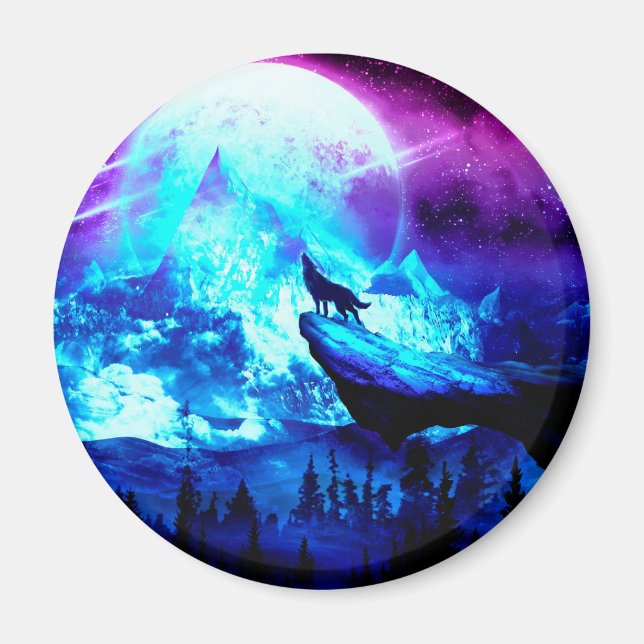 Colorful wolf howling magnet (Front)