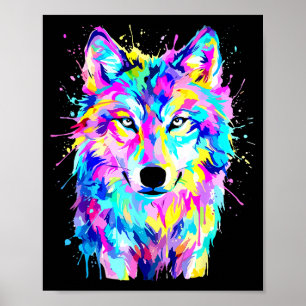 Colorful wolf splash art wildlife animal  poster