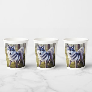 Colorful Wolf Standing    Paper Cups