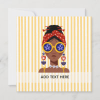 Colorful Woman Head Illustration on Yellow Stripe