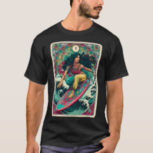 Colorful Woman Wave Surfer Tarot Card Artistic Sea T-Shirt
