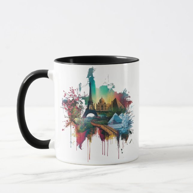Colorful World Landmarks Collage Poster Mug (Left)