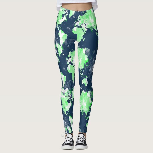 Colorful world map Leggings (Front)