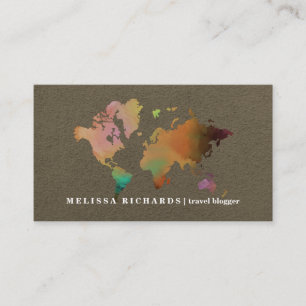 Colorful World Map Travel  Blog Business Card