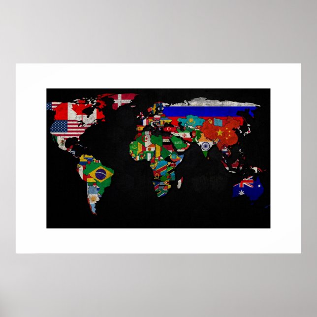 COLORFUL WORLD MAP WITH FLAGS POSTER (Front)
